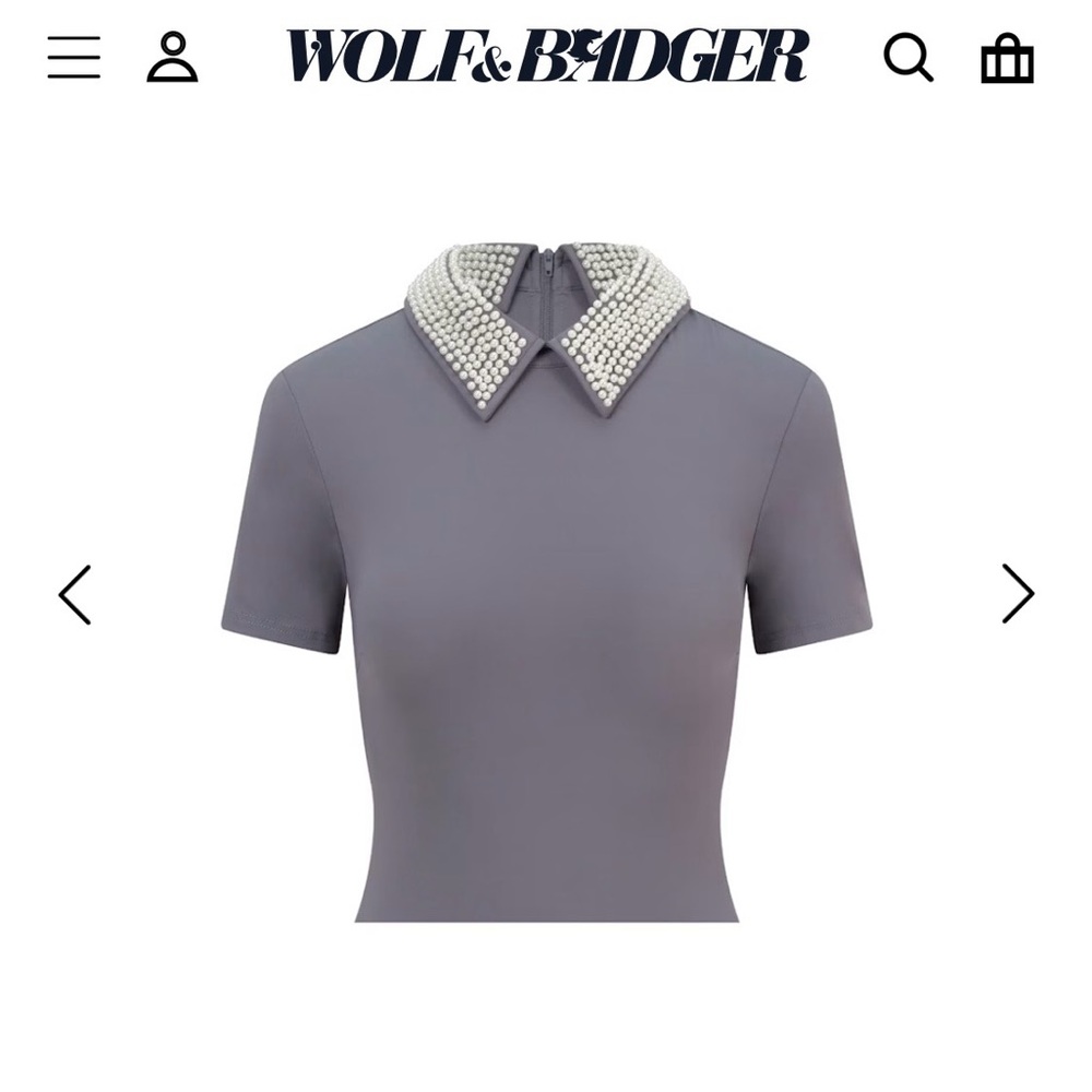 Sophisticated Gray Top with Beaded Collar